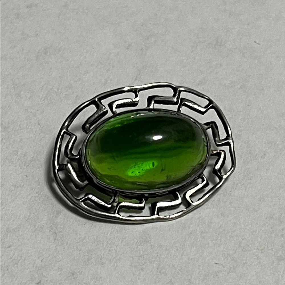 Georgian Green Jelly Belly, Greek Keys, Sterling brooch